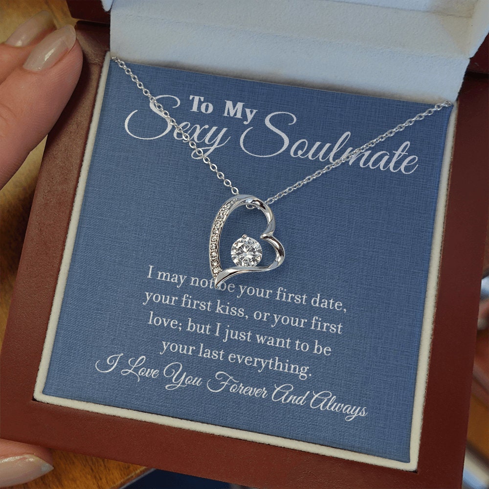 To My Sexy Soulmate, Forever Love Heart necklace 14K white gold & cubic zirconia pendant gift