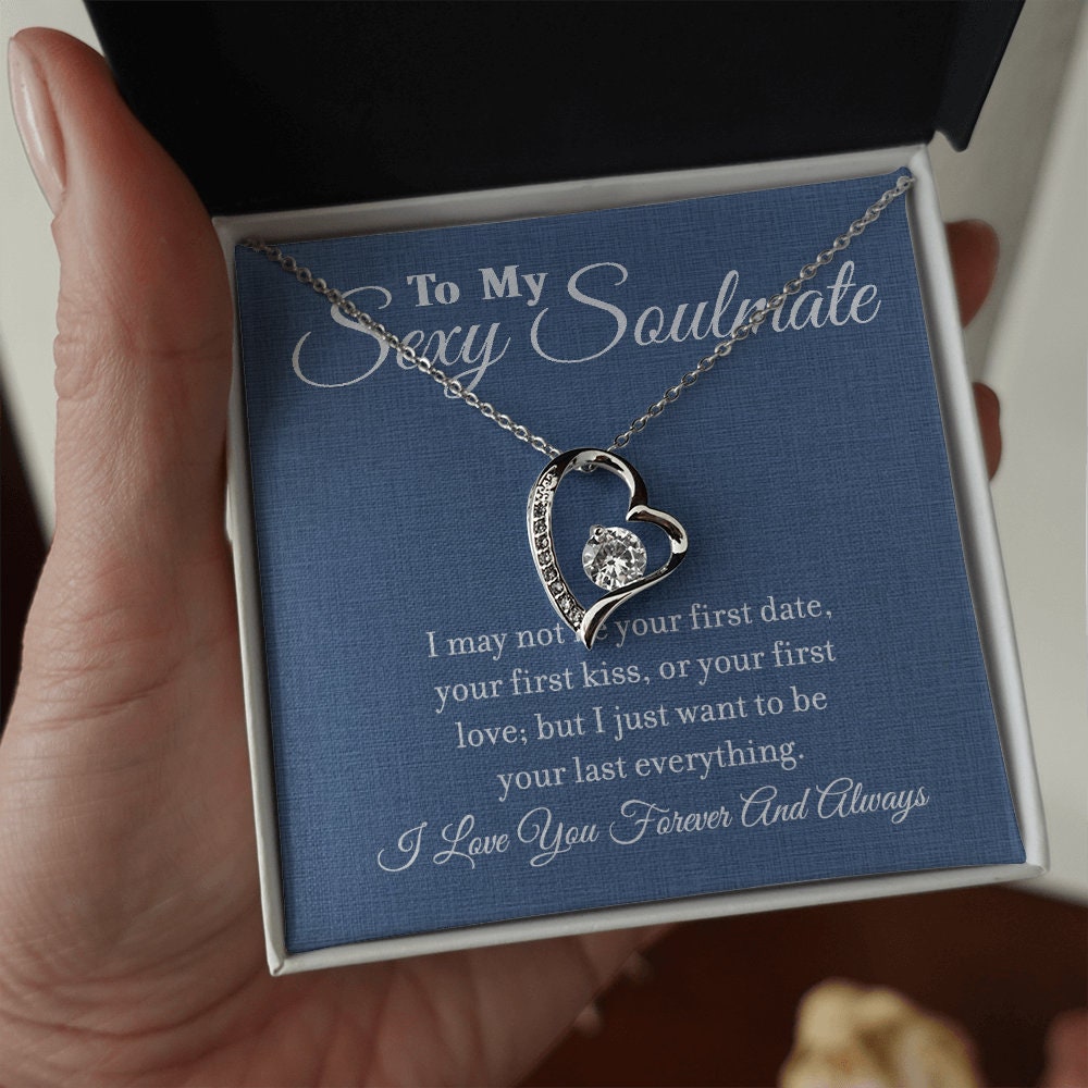 To My Sexy Soulmate, Forever Love Heart necklace 14K white gold & cubic zirconia pendant gift