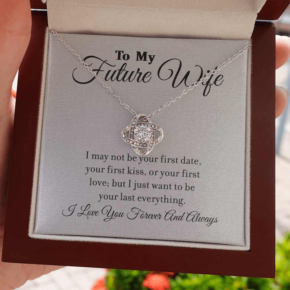 To My Future Wife, Love Knot necklace 14K white gold & cubic zirconia pendant gift