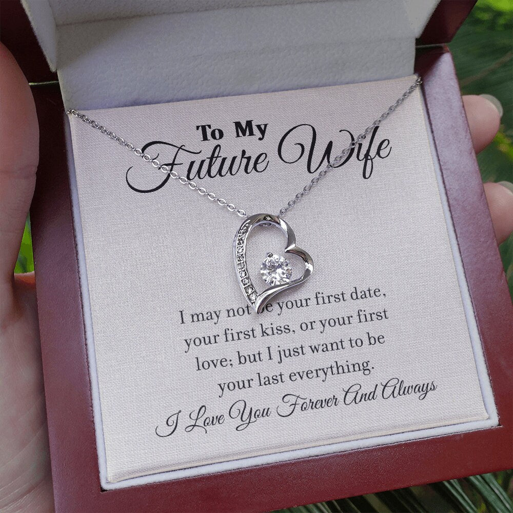 To My Future Wife, Forever Love Heart necklace 14K white gold & cubic zirconia pendant gift