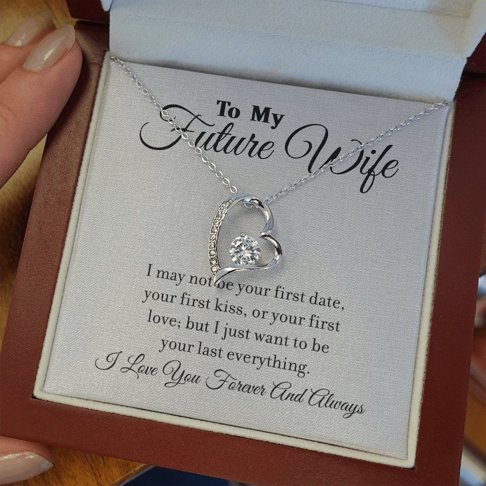 To My Future Wife, Forever Love Heart necklace 14K white gold & cubic zirconia pendant gift