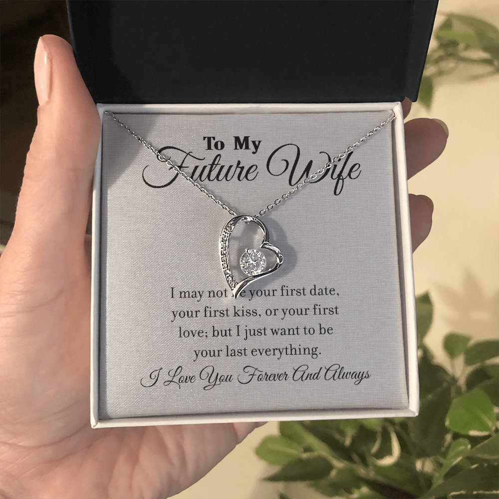 To My Future Wife, Forever Love Heart necklace 14K white gold & cubic zirconia pendant gift