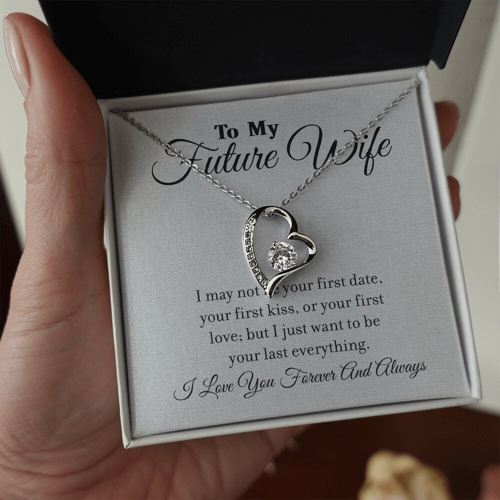 To My Future Wife, Forever Love Heart necklace 14K white gold & cubic zirconia pendant gift