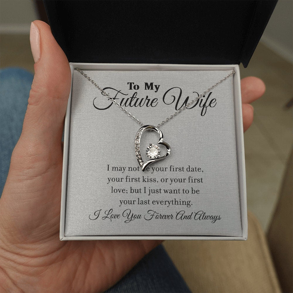 To My Future Wife, Forever Love Heart necklace 14K white gold & cubic zirconia pendant gift