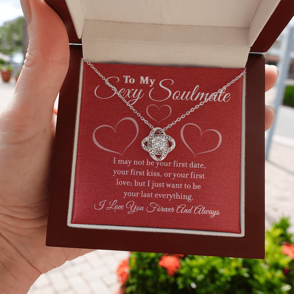 To My Sexy Soulmate, Love Knot necklace 14K white gold & cubic zirconia pendant gift