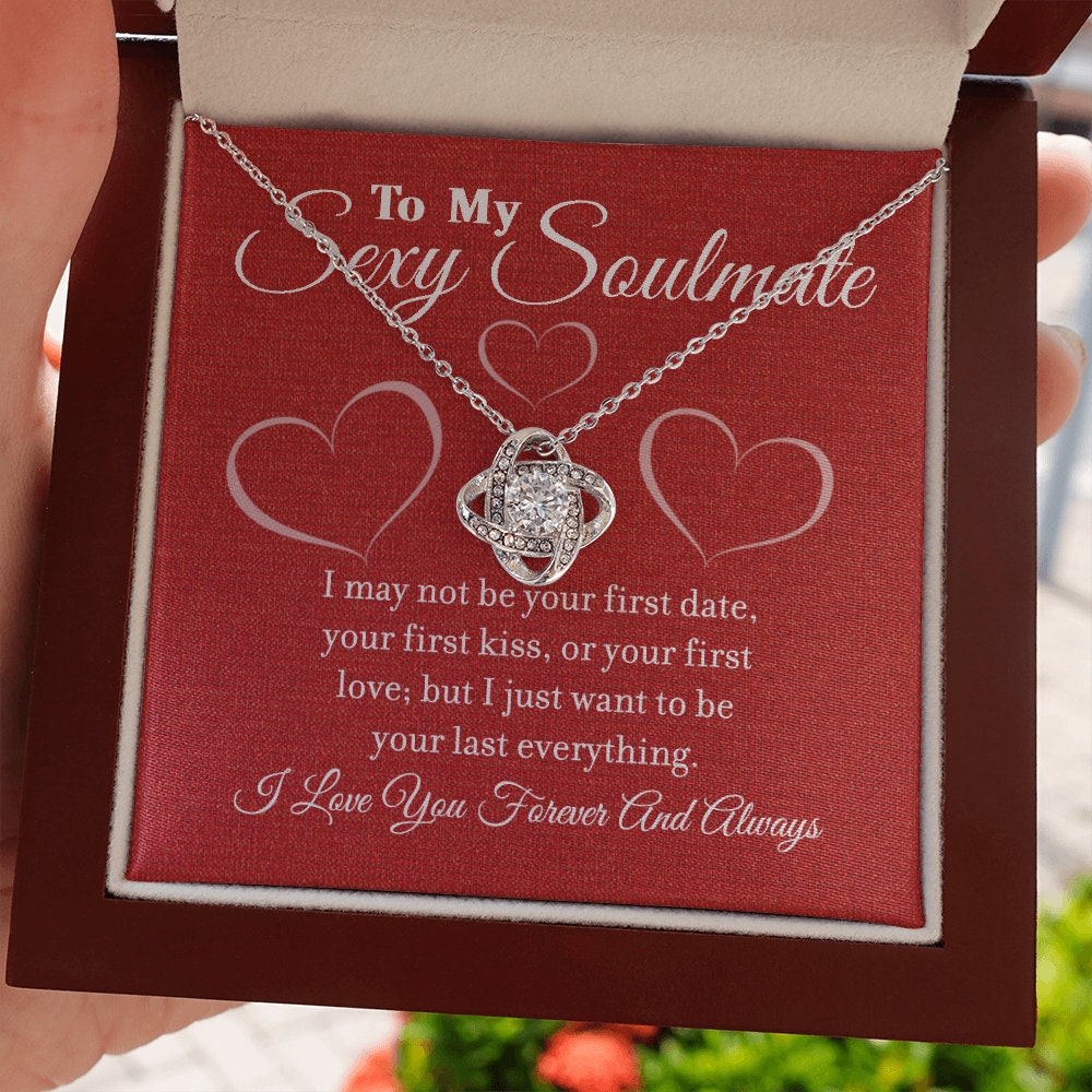 To My Sexy Soulmate, Love Knot necklace 14K white gold & cubic zirconia pendant gift