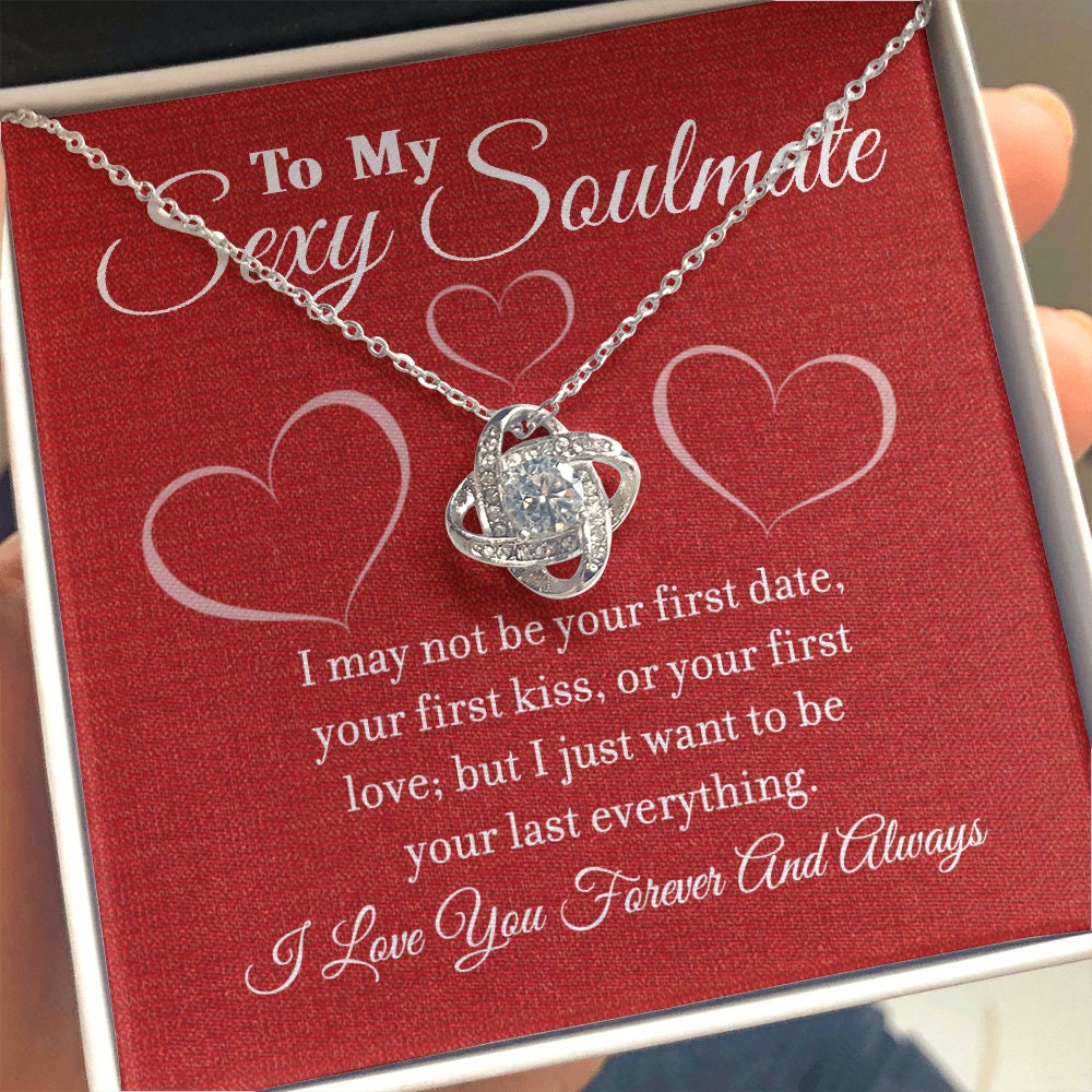 To My Sexy Soulmate, Love Knot necklace 14K white gold & cubic zirconia pendant gift