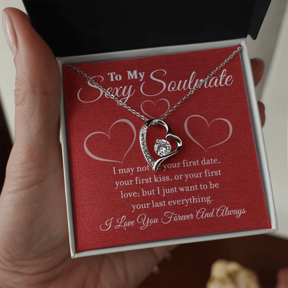 To My Sexy Soulmate, Forever Love Heart necklace 14K white gold & cubic zirconia pendant gift