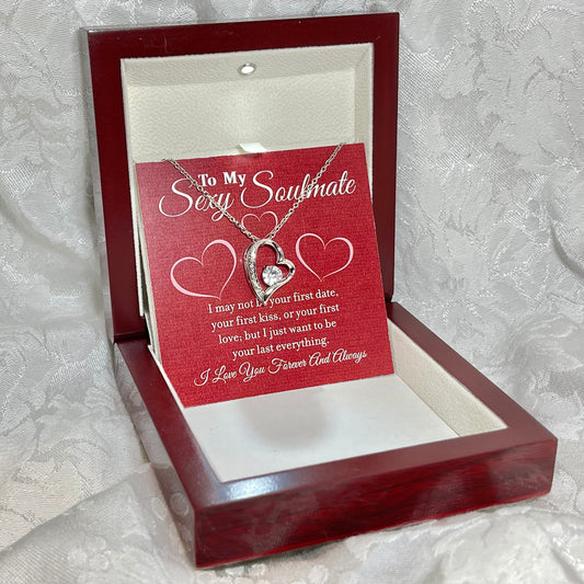 To My Sexy Soulmate, Forever Love Heart necklace 14K white gold & cubic zirconia pendant gift