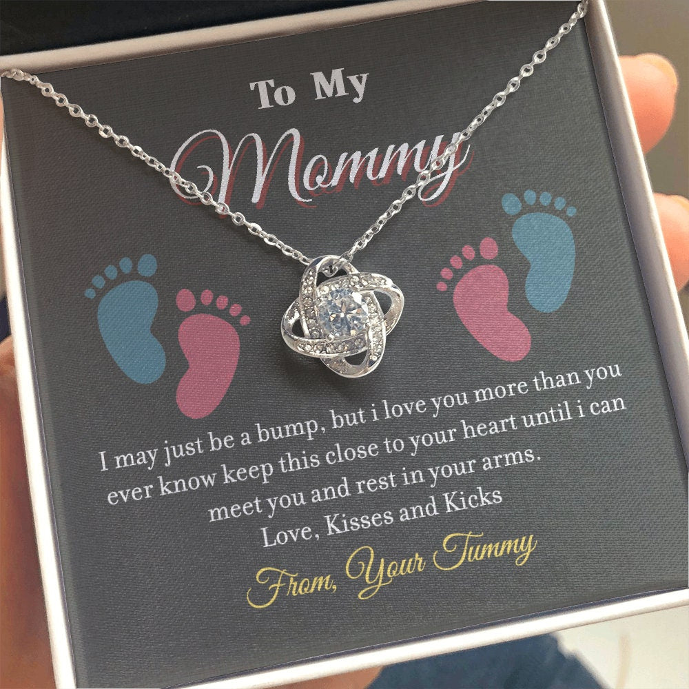 To My Mommy, Love Knot necklace 14K white gold & cubic zirconia pendant gift
