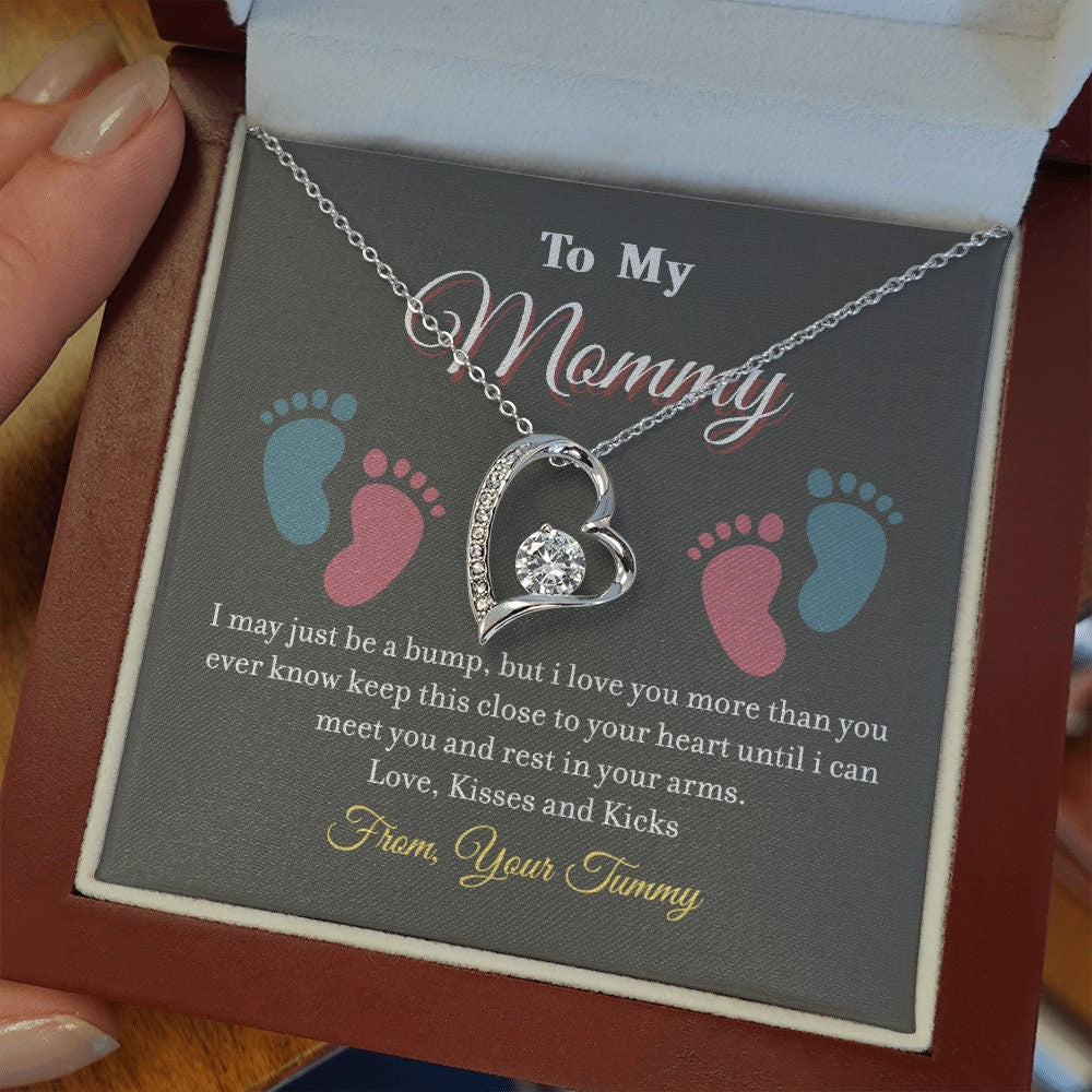 To My Mommy, Forever Love Heart necklace 14K white gold & cubic zirconia pendant gift