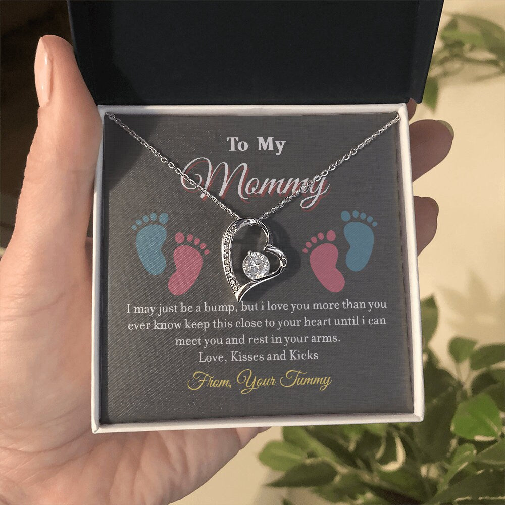 To My Mommy, Forever Love Heart necklace 14K white gold & cubic zirconia pendant gift