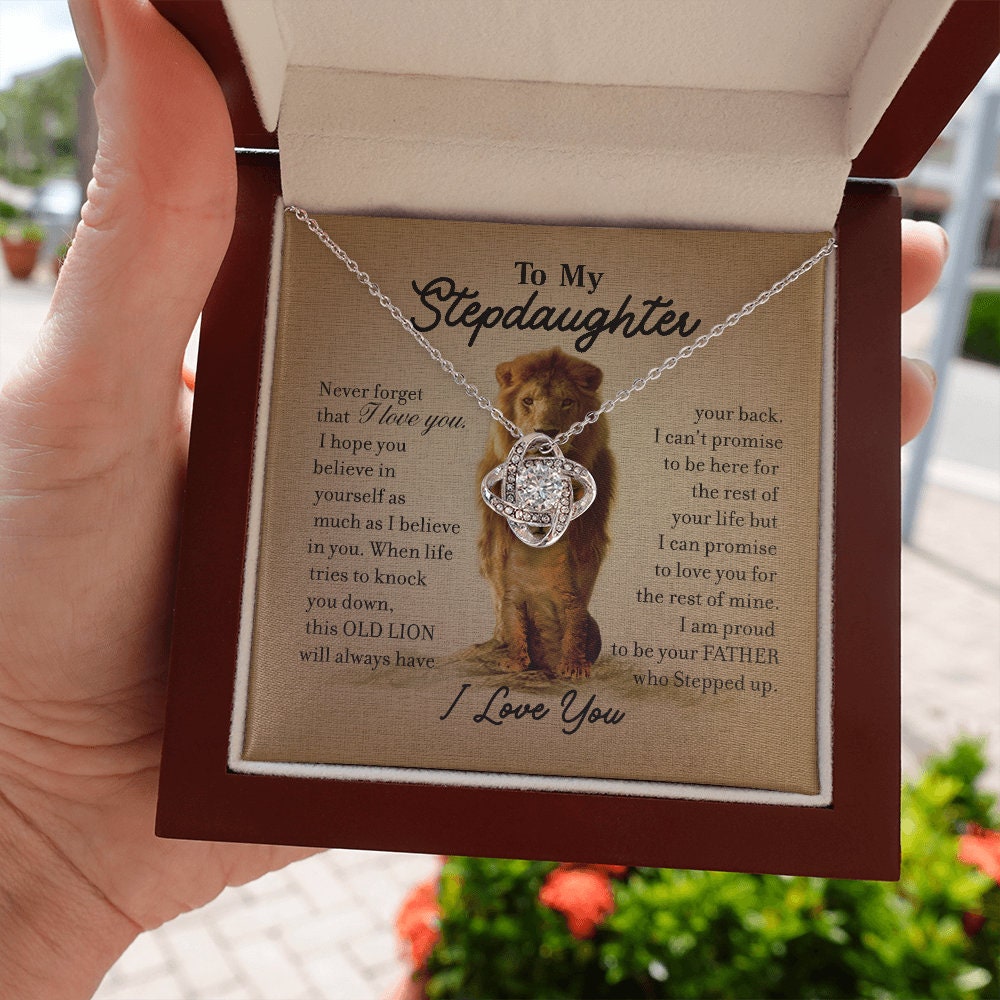 To My Step Daughter, Love Knot necklace 14K white gold & cubic zirconia pendant gift