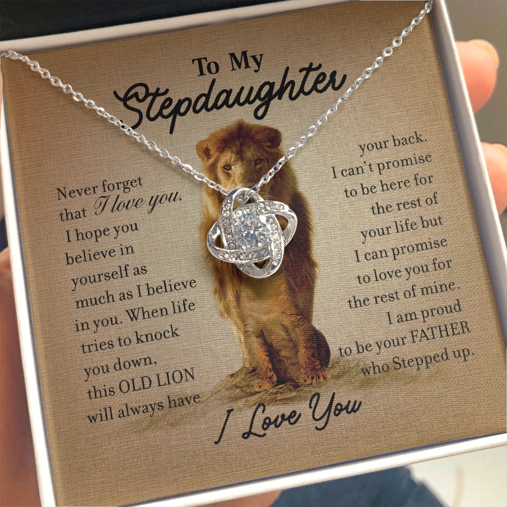 To My Step Daughter, Love Knot necklace 14K white gold & cubic zirconia pendant gift