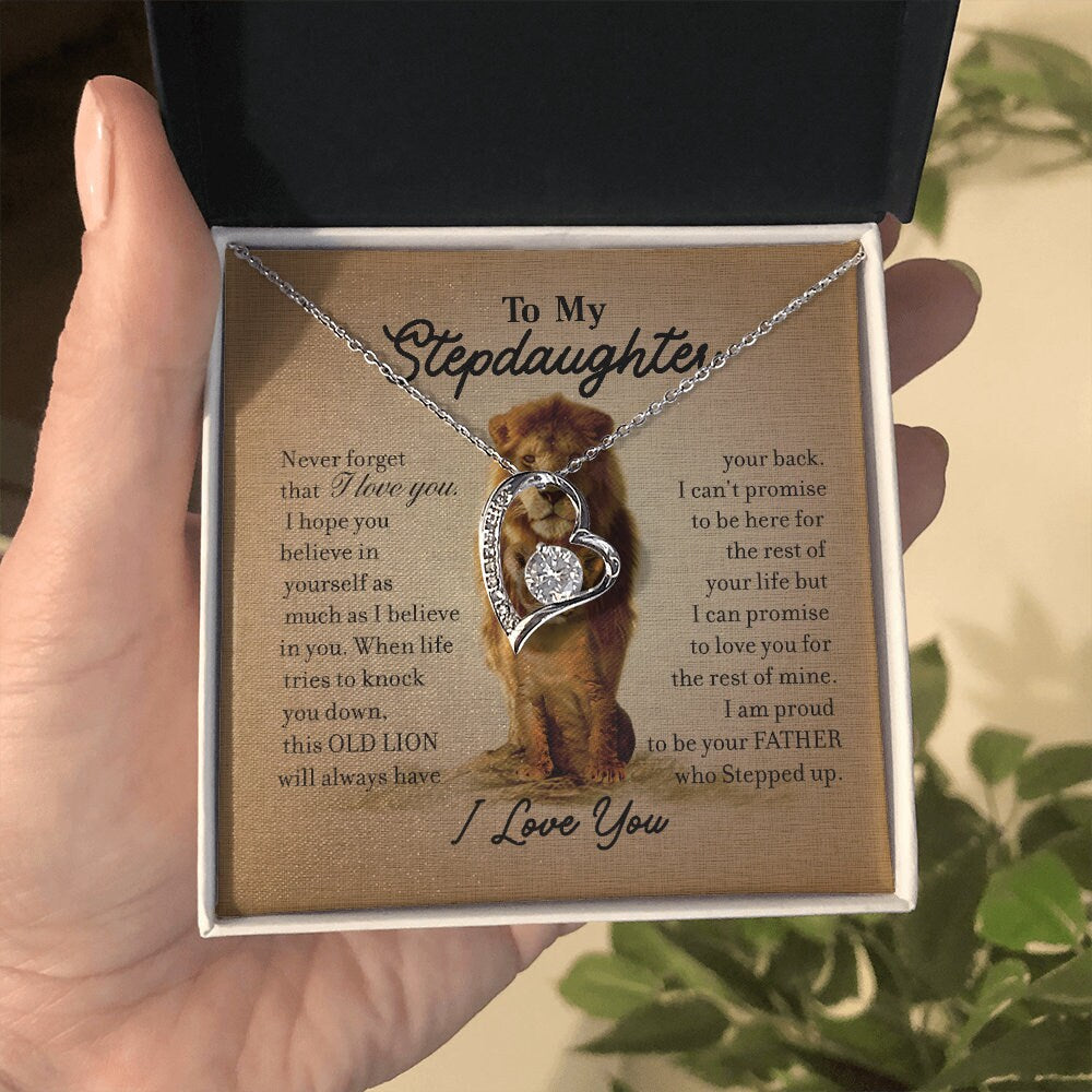 To My Step Daughter, Forever Love Heart necklace 14K white gold & cubic zirconia pendant gift