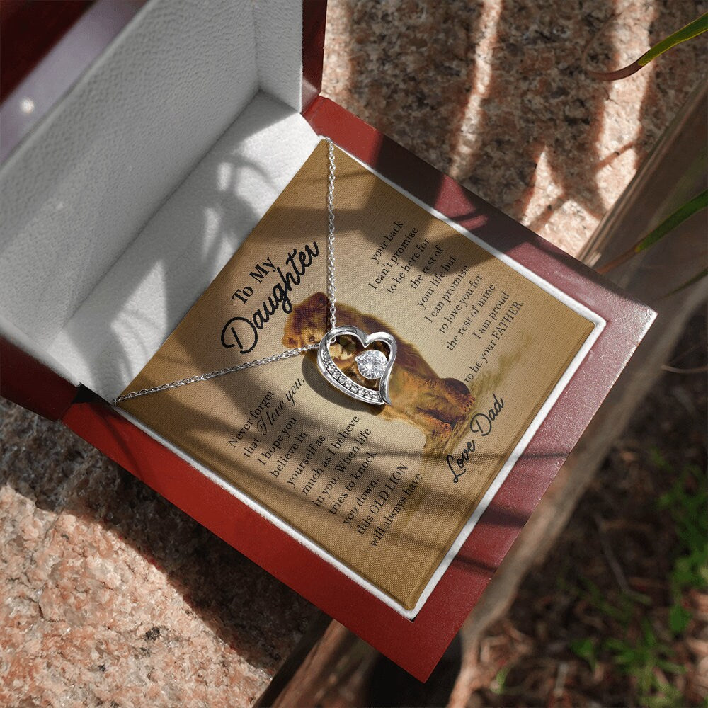 To My Daughter, Forever Love necklace 14K white gold & cubic zirconia pendant gift