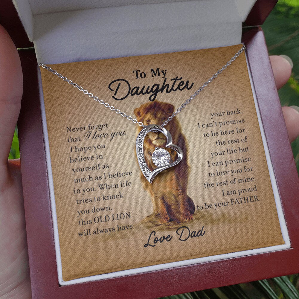 To My Daughter, Forever Love necklace 14K white gold & cubic zirconia pendant gift