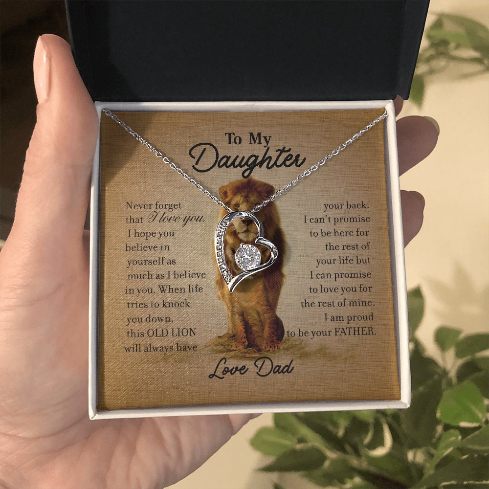 To My Daughter, Forever Love necklace 14K white gold & cubic zirconia pendant gift