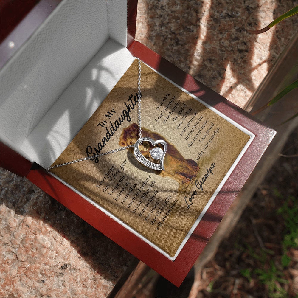 To My GrandDaughter, Forever Love necklace 14K white gold & cubic zirconia pendant gift