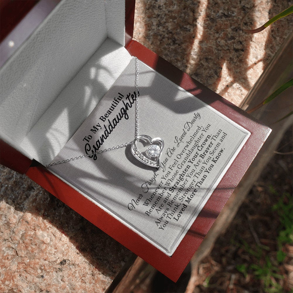 To My GrandDaughter, Forever Love necklace 14K white gold & cubic zirconia pendant gift