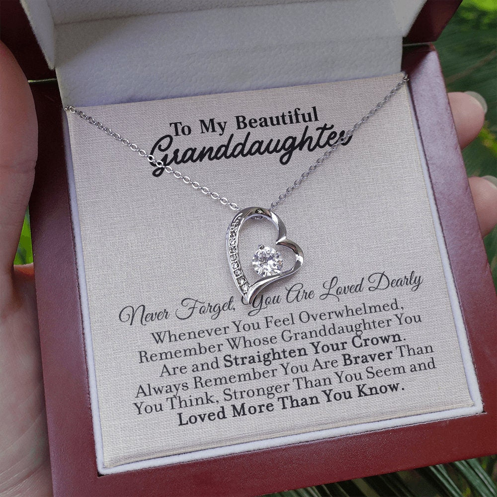 To My GrandDaughter, Forever Love necklace 14K white gold & cubic zirconia pendant gift