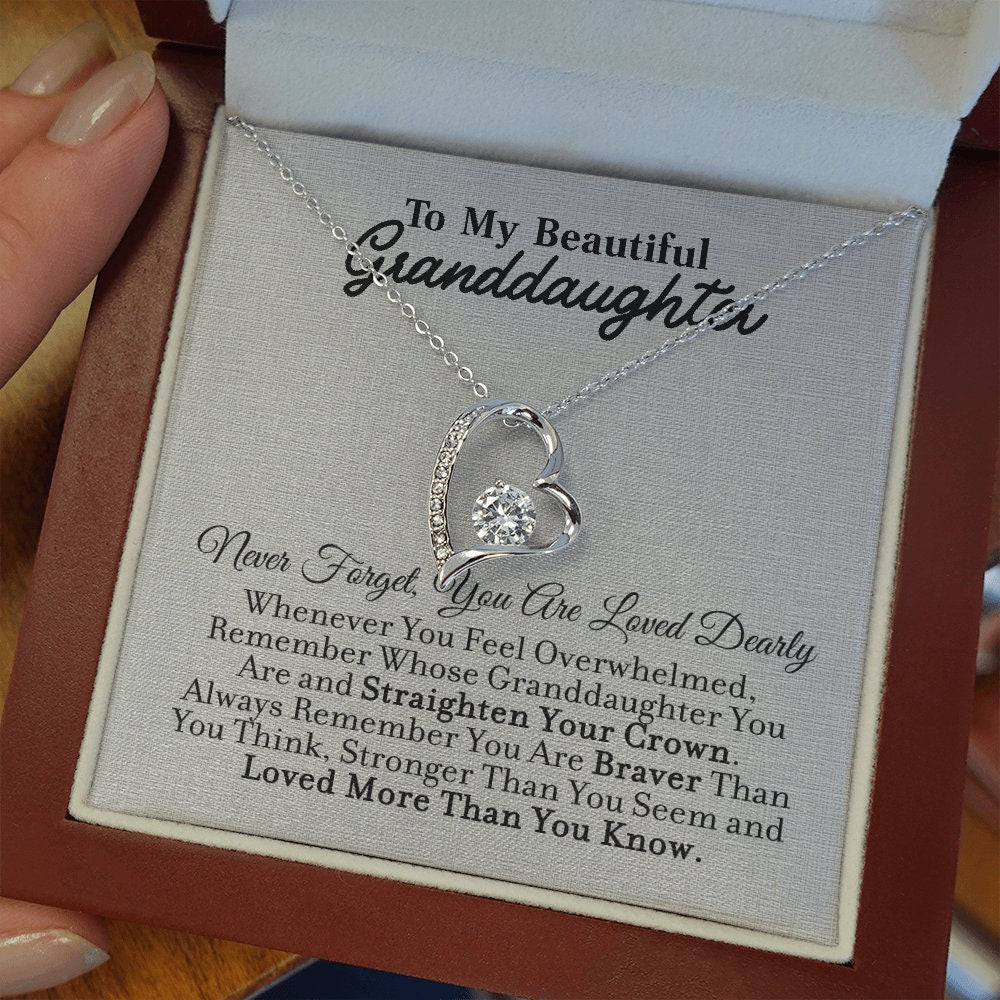 To My GrandDaughter, Forever Love necklace 14K white gold & cubic zirconia pendant gift