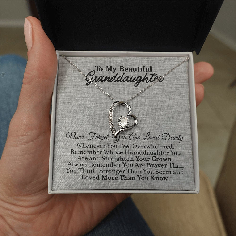 To My GrandDaughter, Forever Love necklace 14K white gold & cubic zirconia pendant gift