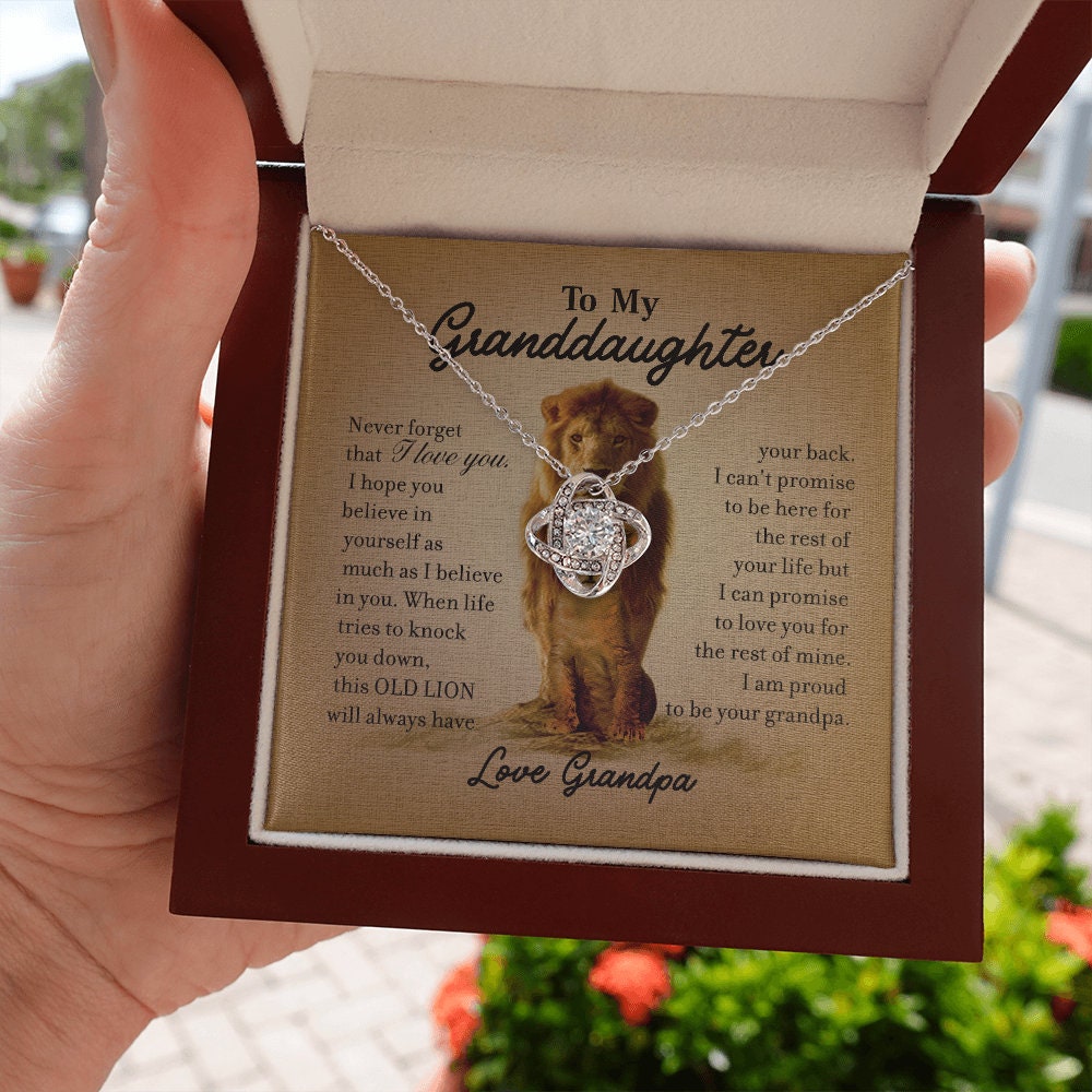 To My Granddaughter, Love Knot necklace 14K white gold & cubic zirconia pendant gift