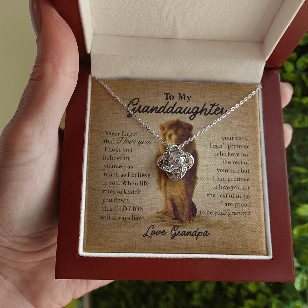 To My Granddaughter, Love Knot necklace 14K white gold & cubic zirconia pendant gift