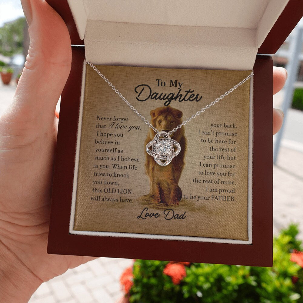 To My Daughter, Love Knot necklace 14K white gold & cubic zirconia pendant gift