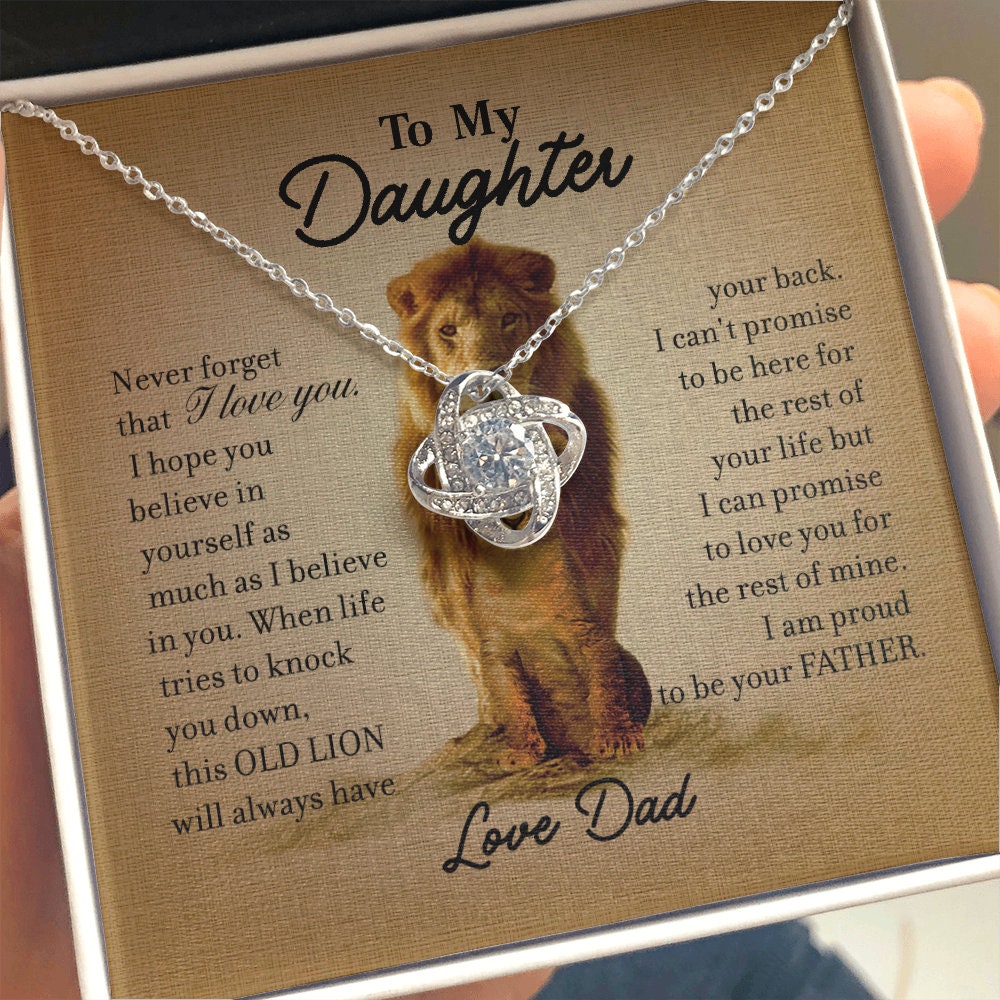 To My Daughter, Love Knot necklace 14K white gold & cubic zirconia pendant gift