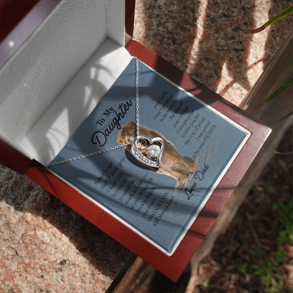 To My Daughter, Heart necklace 14K white gold & cubic zirconia pendant gift