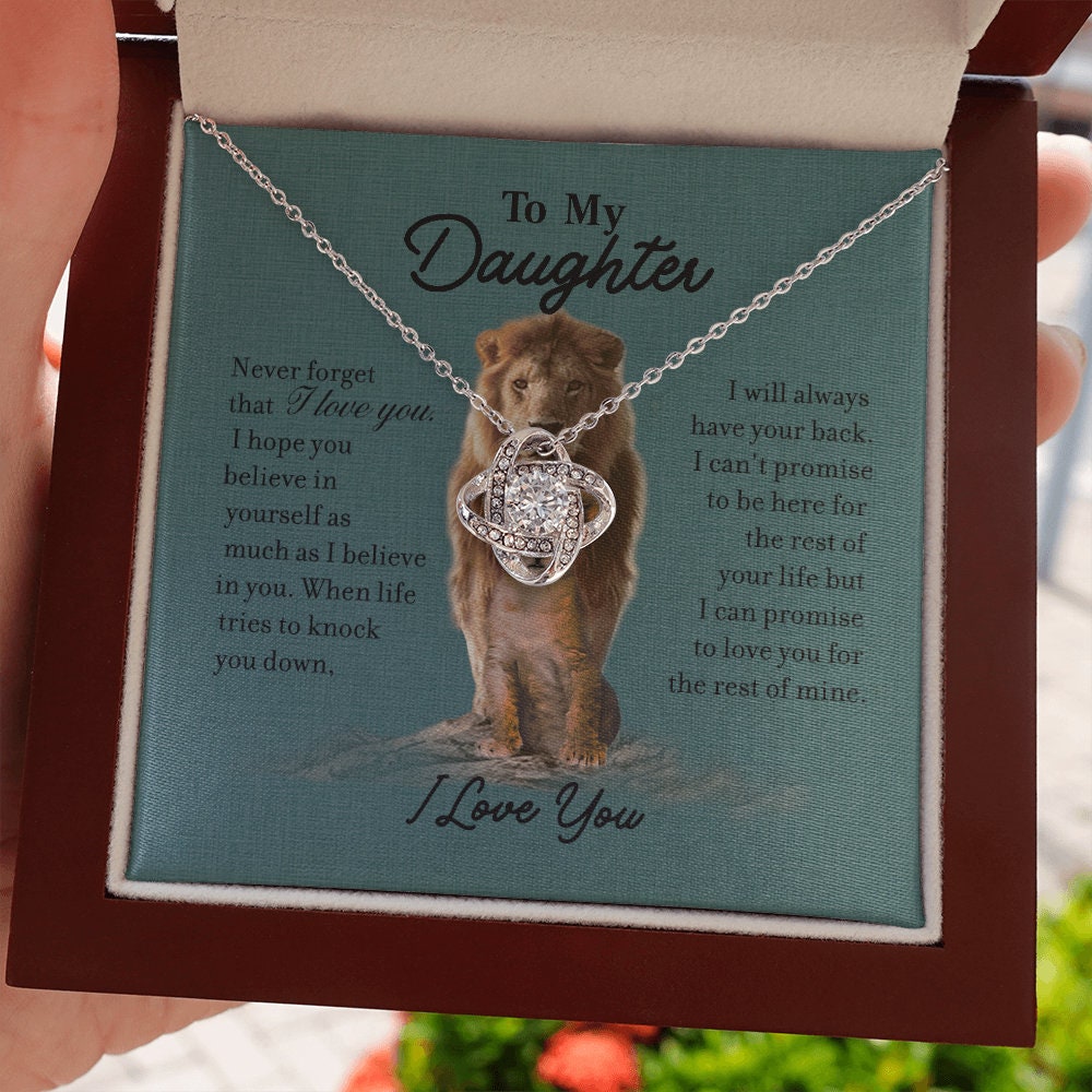 To My Daughter, Love Knot necklace 14K white gold & cubic zirconia pendant gift