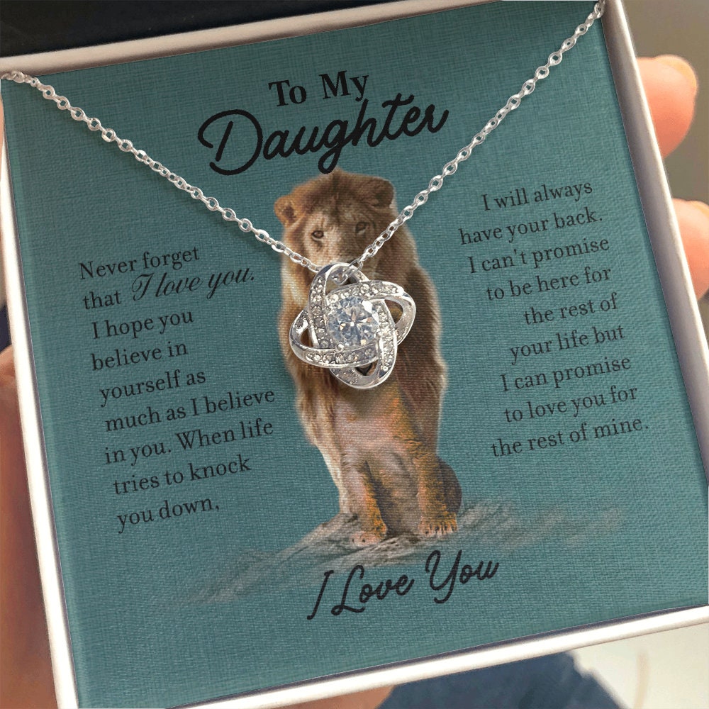 To My Daughter, Love Knot necklace 14K white gold & cubic zirconia pendant gift