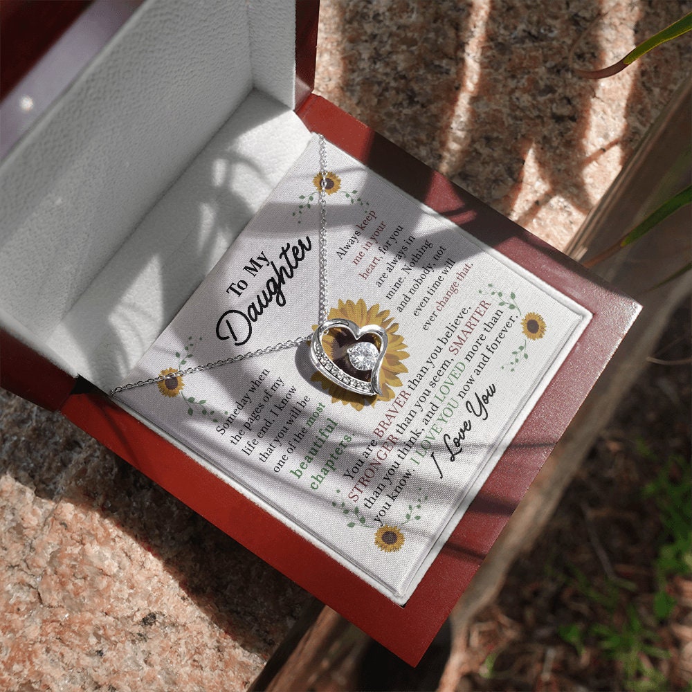 To My Daughter, Heart necklace 14K white gold & cubic zirconia pendant gift