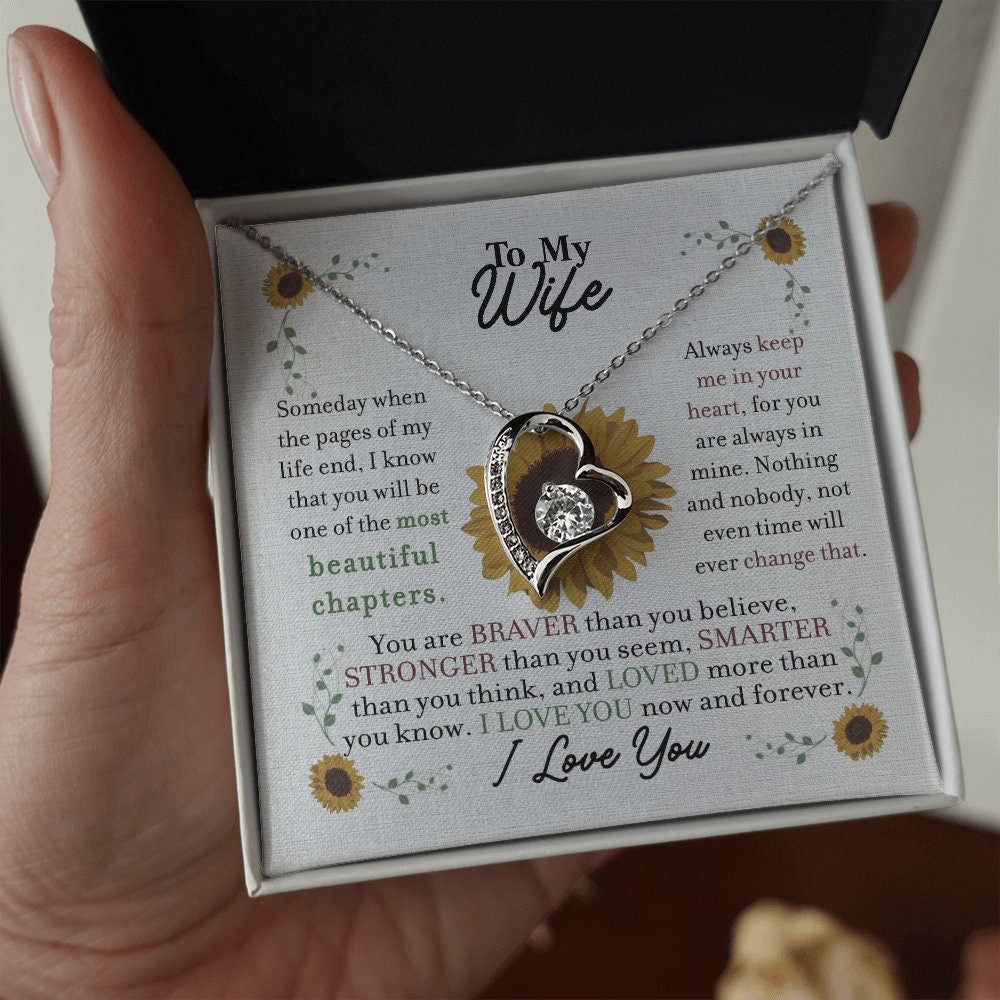 To My Wife, Forever Love Heart necklace 14K white gold & cubic zirconia pendant gift