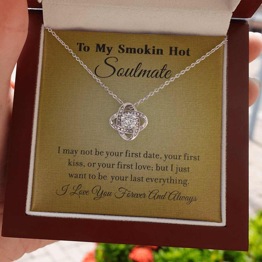 To My Smokin' Hot Soulmate, Love Knot Heart necklace 14K white gold & cubic zirconia pendant gift