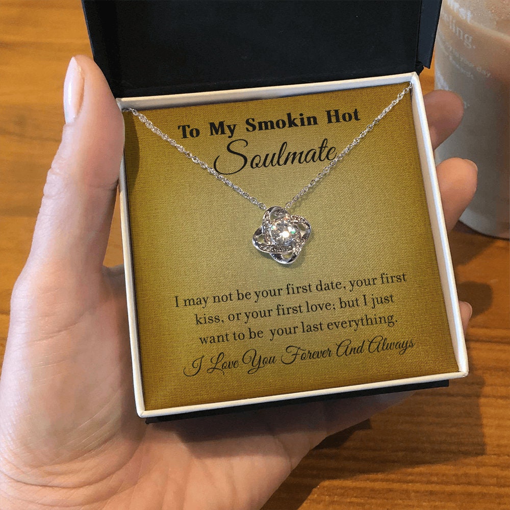 To My Smokin' Hot Soulmate, Love Knot Heart necklace 14K white gold & cubic zirconia pendant gift