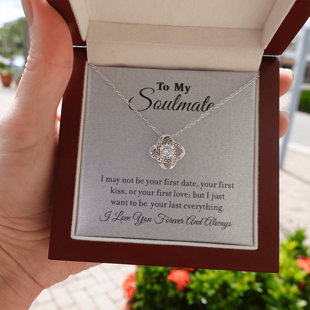 To My Soulmate, Love Knot Heart necklace 14K white gold & cubic zirconia pendant gift