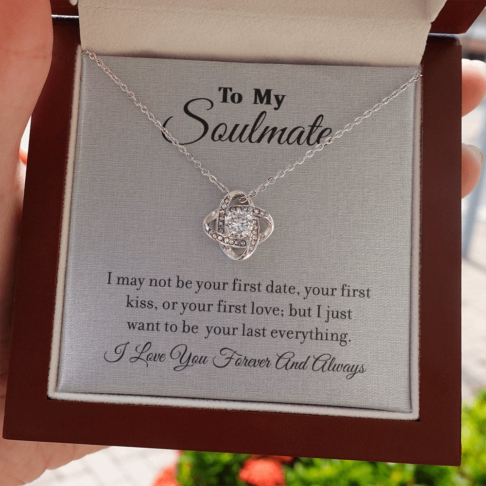 To My Soulmate, Love Knot Heart necklace 14K white gold & cubic zirconia pendant gift