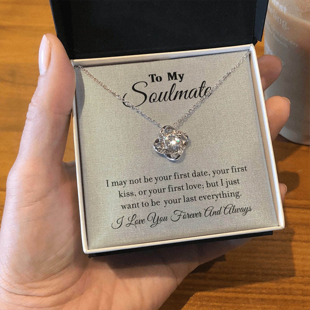 To My Soulmate, Love Knot Heart necklace 14K white gold & cubic zirconia pendant gift