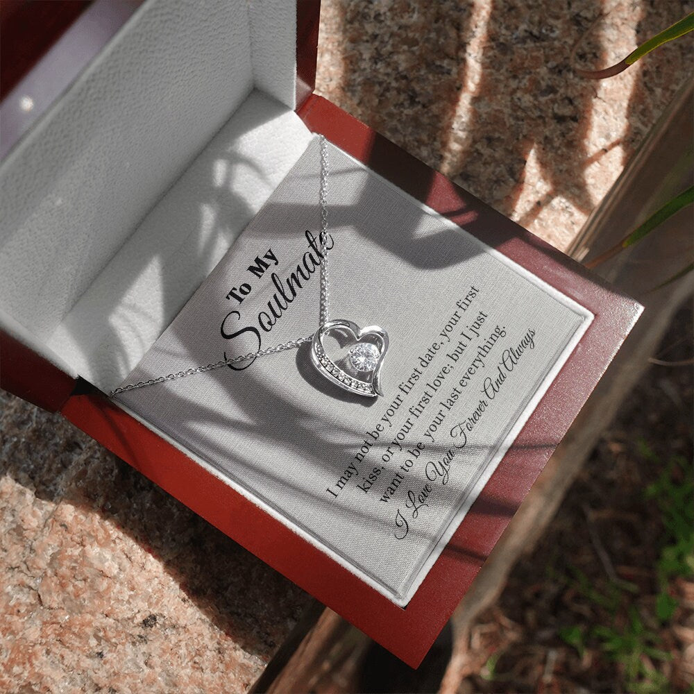 To My Soulmate, Forever Love Heart necklace 14K white gold & cubic zirconia pendant gift