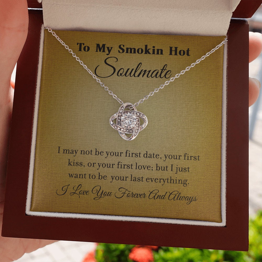 To My Smokin' Hot Soulmate, Love Knot Heart necklace 14K white gold & cubic zirconia pendant gift