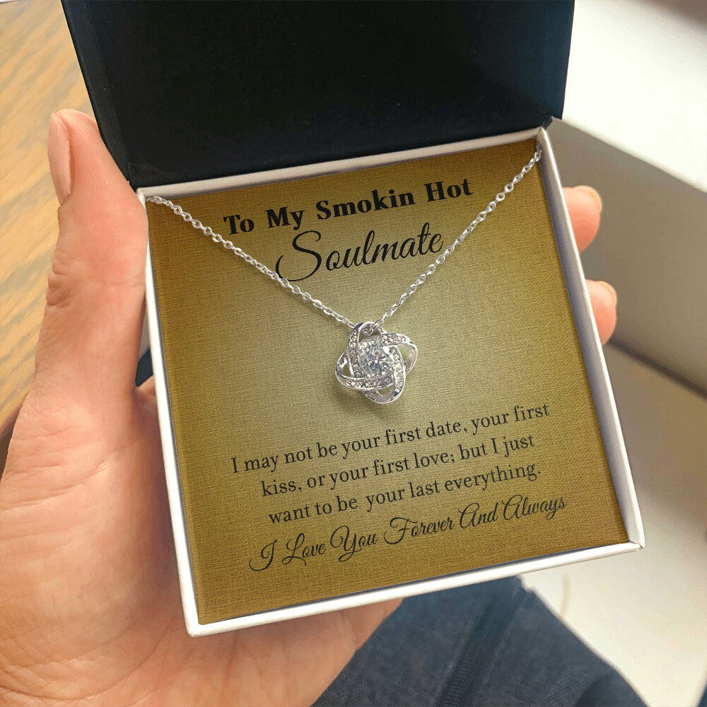 To My Smokin' Hot Soulmate, Love Knot Heart necklace 14K white gold & cubic zirconia pendant gift