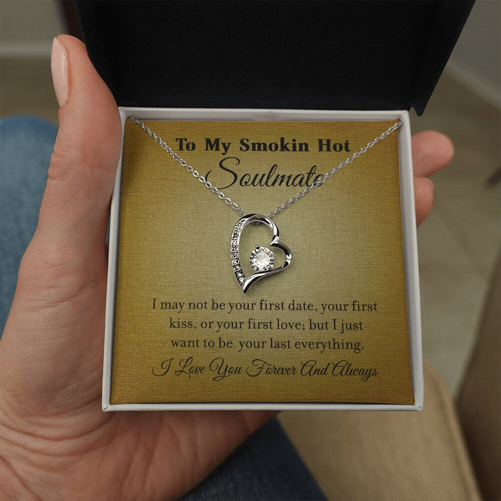 To My Smokin' Hot Soulmate, Forever Love Heart necklace 14K white gold & cubic zirconia pendant gift