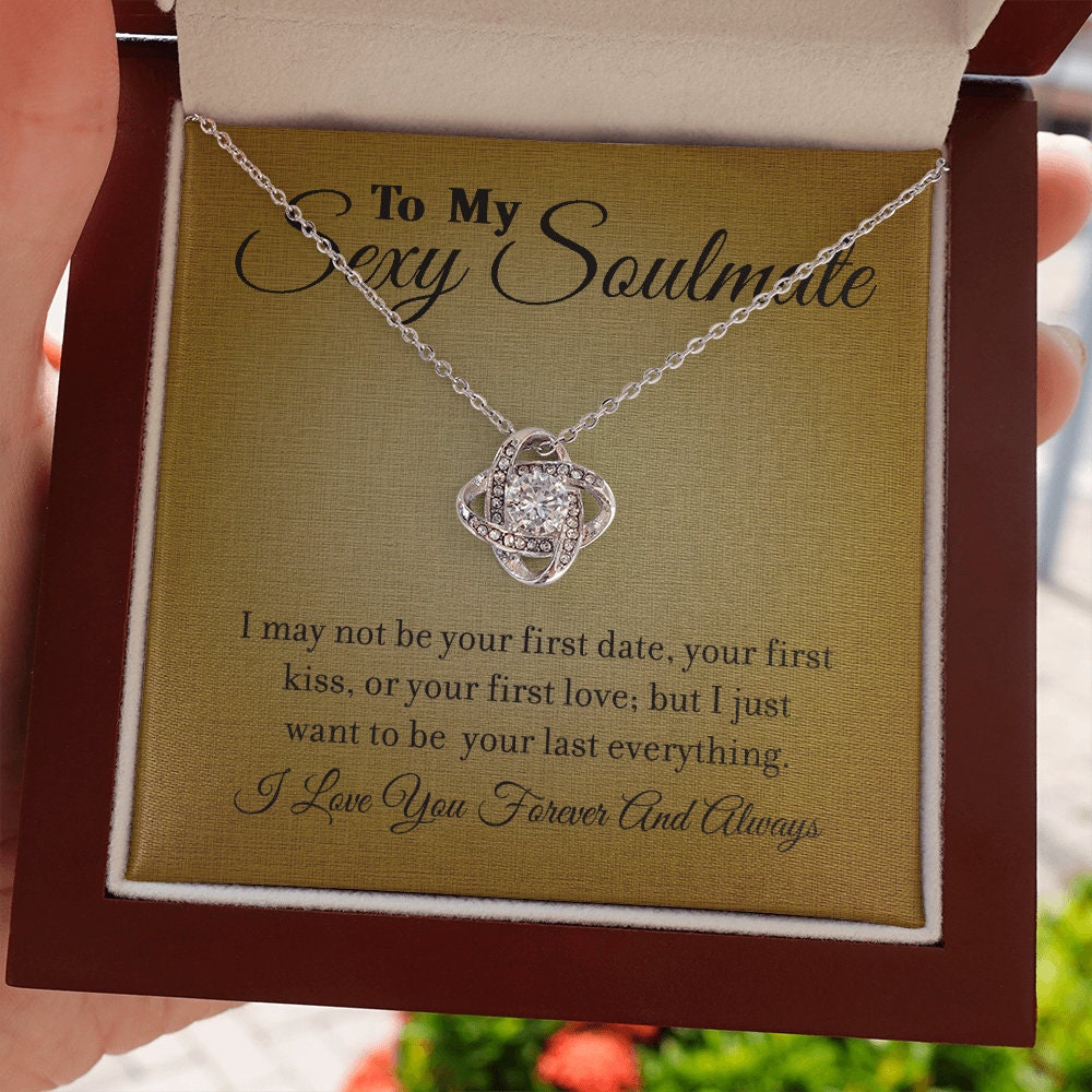 To My Sexy Soulmate, Love Knot Heart necklace 14K white gold & cubic zirconia pendant gift