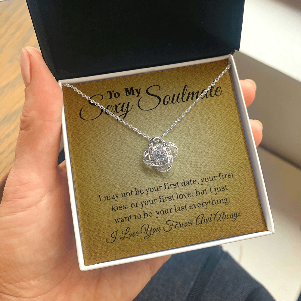 To My Sexy Soulmate, Love Knot Heart necklace 14K white gold & cubic zirconia pendant gift