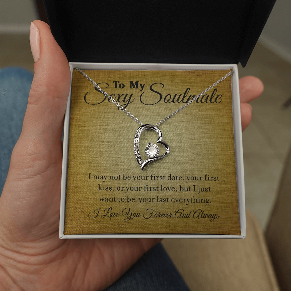 To My Sexy Soulmate, Forever Love Heart necklace 14K white gold & cubic zirconia pendant gift