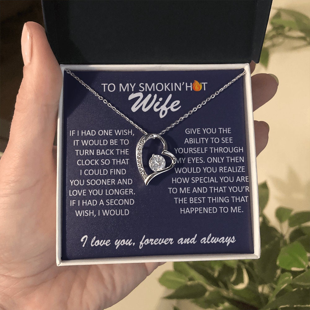 To My Smokin' Hot Wife, Forever Love Heart necklace 14K white gold & cubic zirconia pendant gift