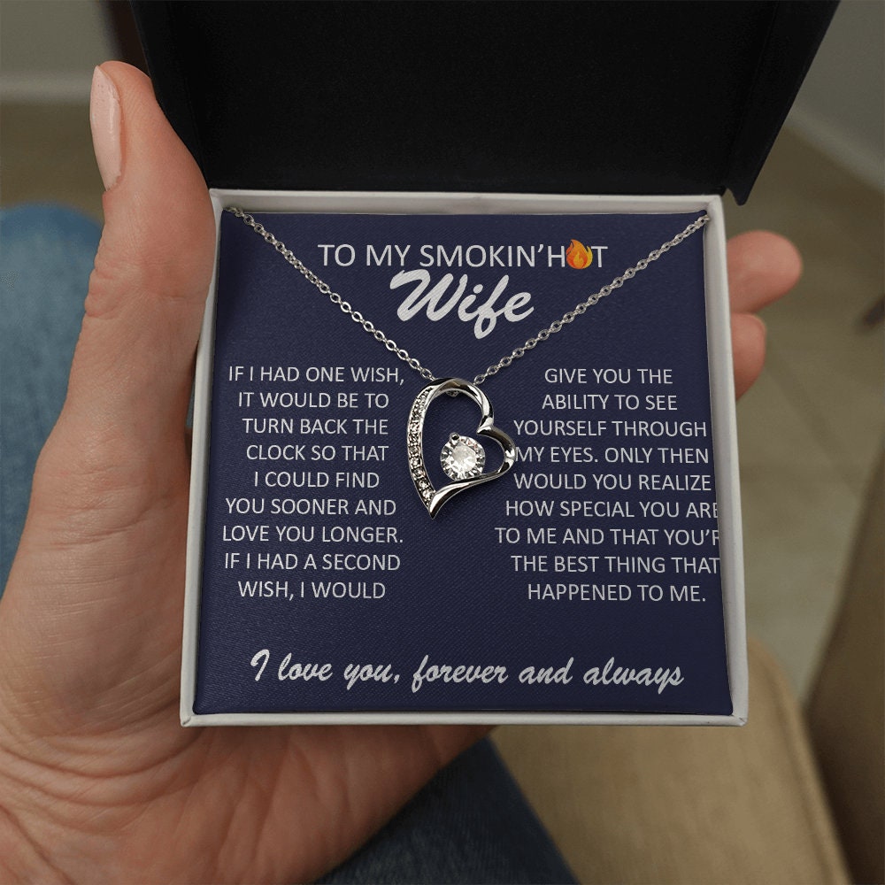To My Smokin' Hot Wife, Forever Love Heart necklace 14K white gold & cubic zirconia pendant gift